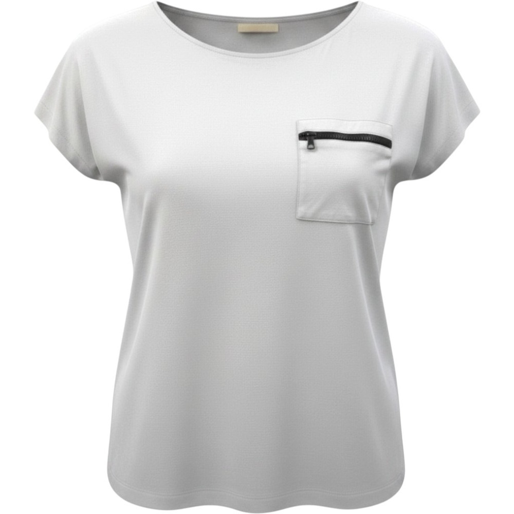 St. John Womens Cream Zipper Pocket Short Sleeve T-Shirt Size M EUC